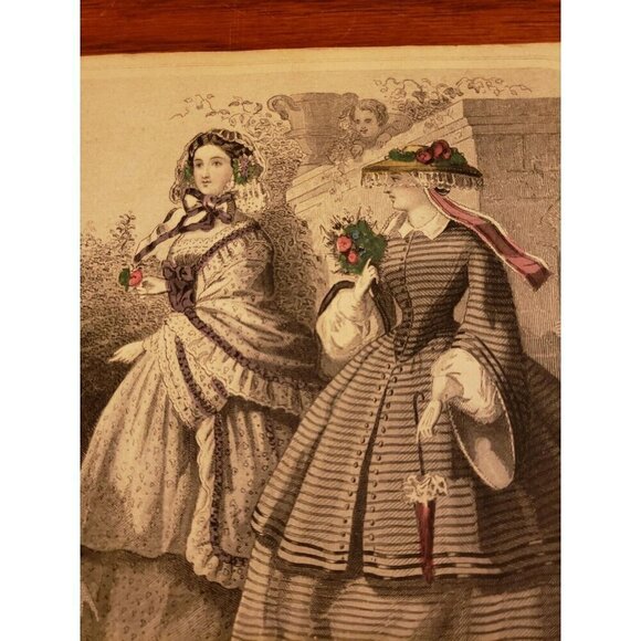 Antique Godeys Print Victorian Fashion 1859 April Fool - Picture 3 of 5